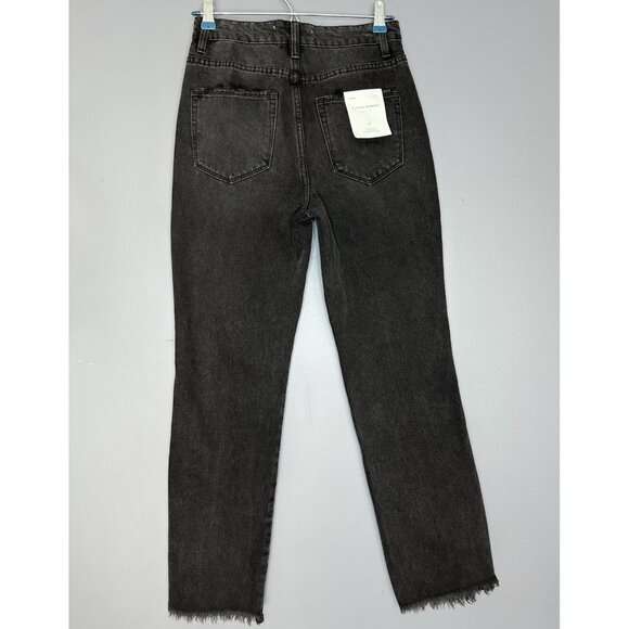 Flying Monkey Black Label Jeans Womens 25 Black Distressed Super High Rise Crop - Picture 13 of 16